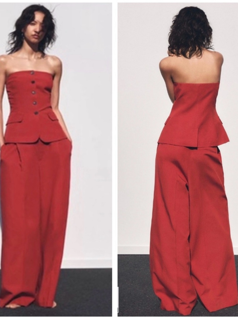 ZARA Woman New Wide Leg Viscose Linen Blend Pants in Red
size L NWT